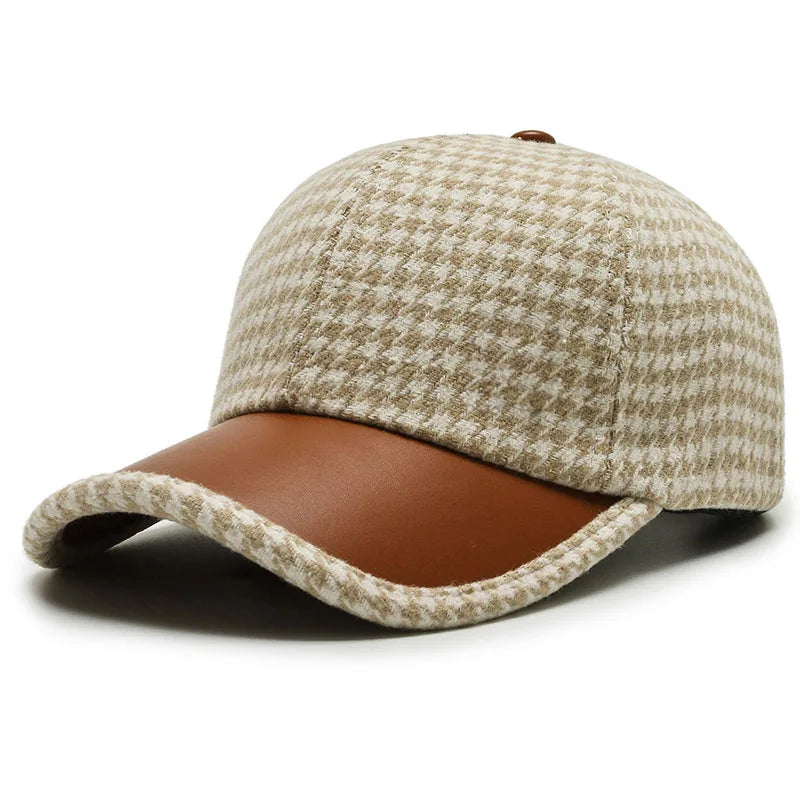 Houndstooth Leather Cap