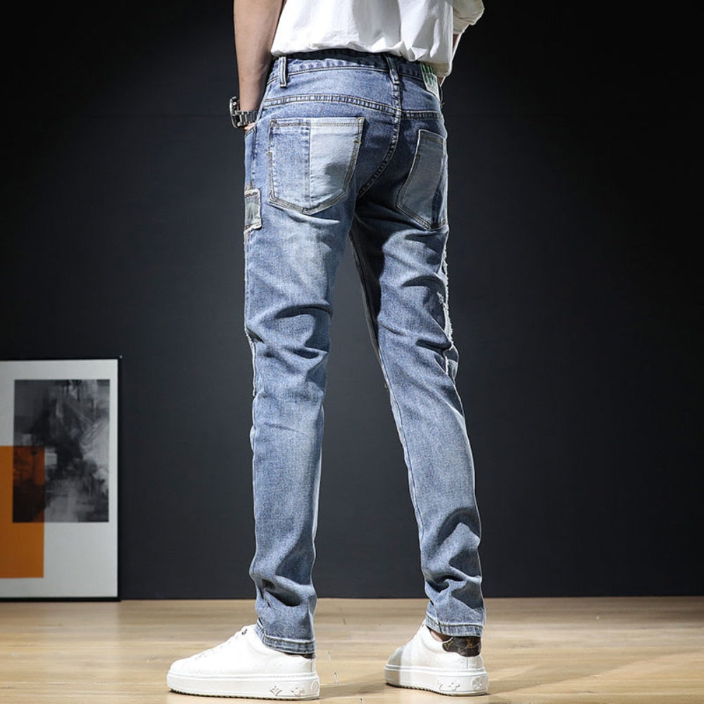 Shredded Patchwork Denim Jeans